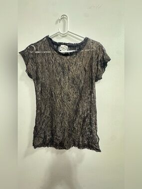 Black Sheer Lace Short Sleeve Tee